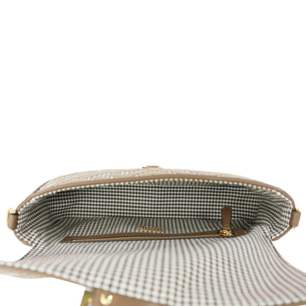 FENDI Baguette FF Embroidered Canvas Shoulder Bag Beige