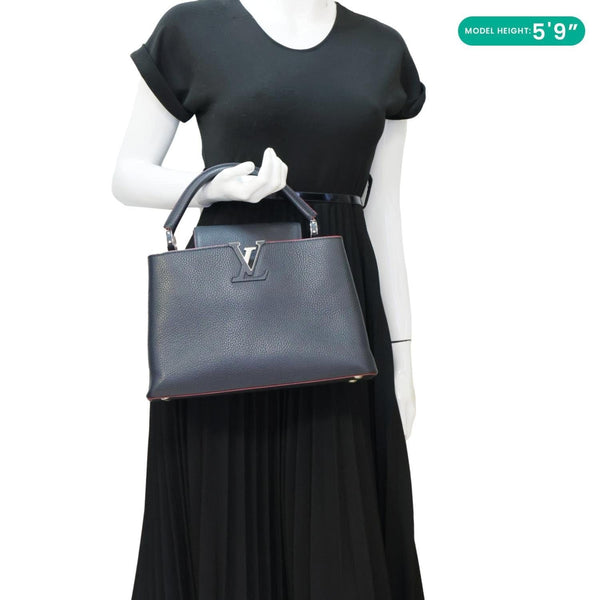 LOUIS VUITTON Capucines PM Taurillon Leather Shoulder Bag Black