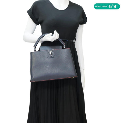 LOUIS VUITTON Capucines PM Taurillon Leather Shoulder Bag Black