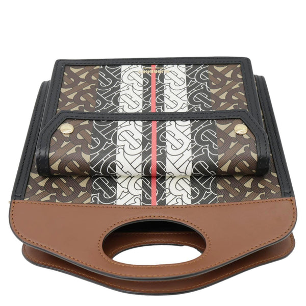 BURBERRY Pocket Mini Monogram Stripe E-Canvas Shoulder Bag Brown