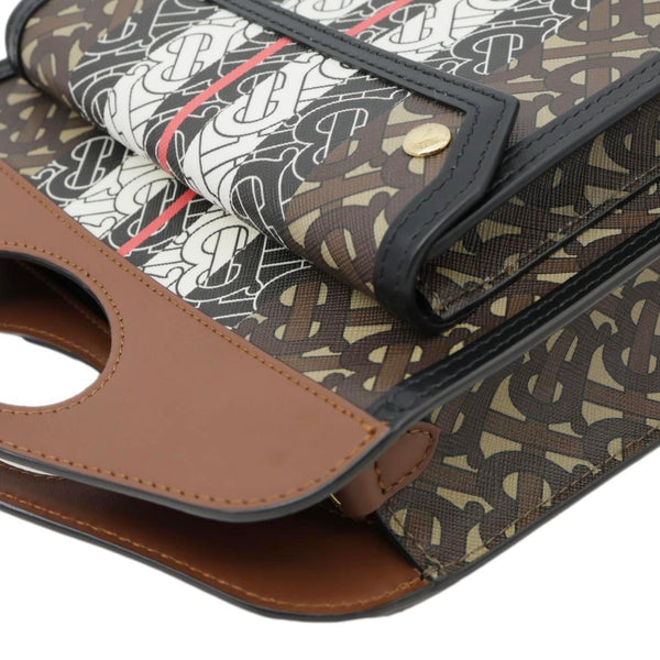 BURBERRY Pocket Mini Monogram Stripe E-Canvas Shoulder Bag Brown