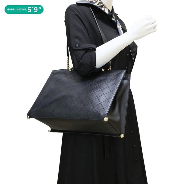 CHANEL Chic Affinity CC Quilted Leather Tote Shoulder Bag Black