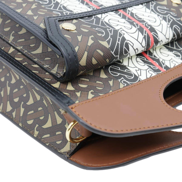 BURBERRY Pocket Mini Monogram Stripe E-Canvas Shoulder Bag Brown