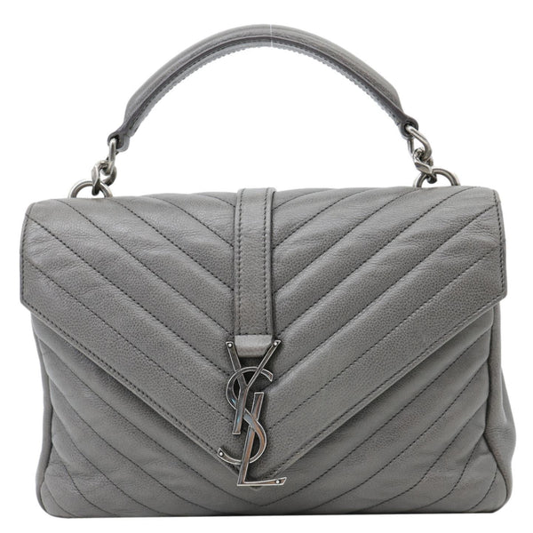 YVES SAINT LAURENT Monogram College Matelasse Chevron Leather Chain Shoulder Bag Grey