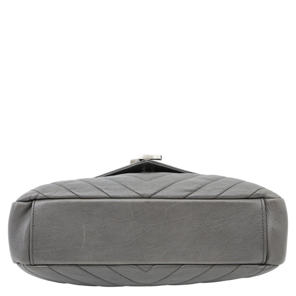 YVES SAINT LAURENT Monogram College Matelasse Chevron Leather Chain Shoulder Bag Grey