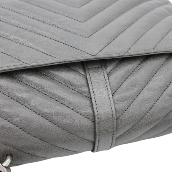 YVES SAINT LAURENT Monogram College Matelasse Chevron Leather Chain Shoulder Bag Grey