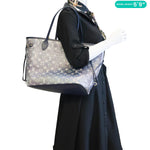LOUIS VUITTON Neverfull MM Monoglam Jacquard Tote Bag Navy Blue