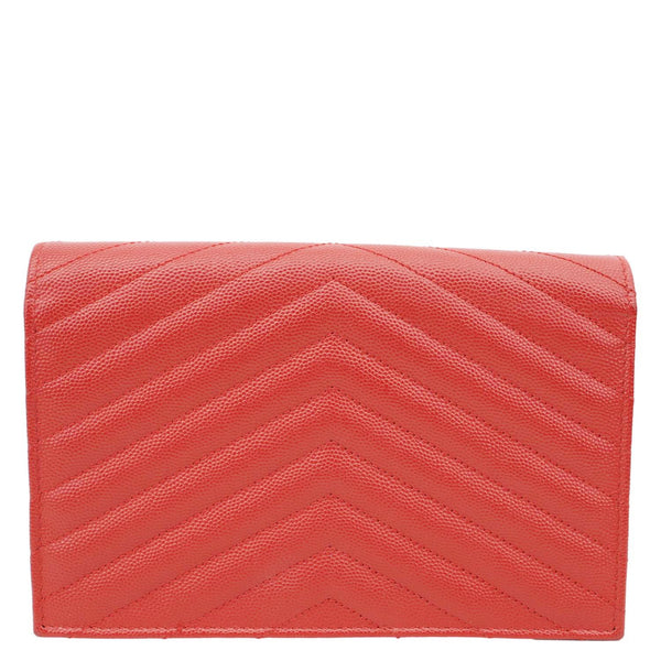 YVES SAINT LAURENT Cassandra Matelasse Grain De Poudre Chain Wallet Red
