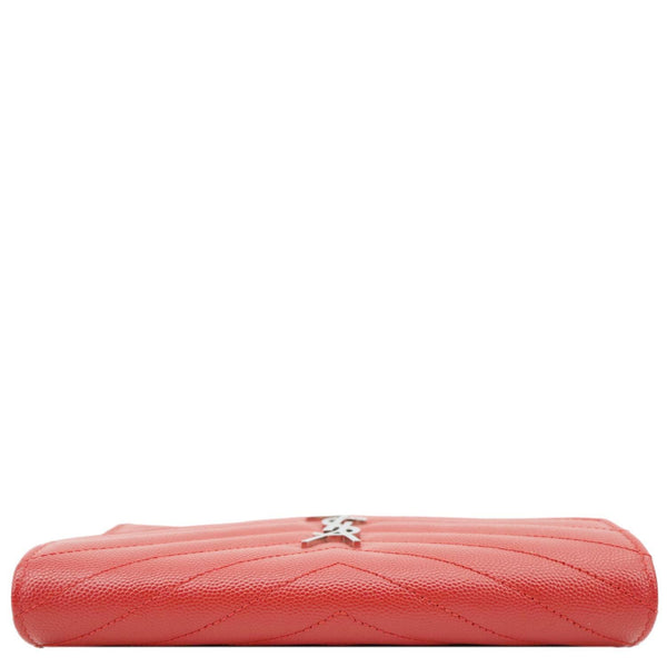 YVES SAINT LAURENT Cassandra Matelasse Grain De Poudre Chain Wallet Red