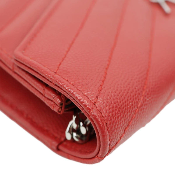 YVES SAINT LAURENT Cassandra Matelasse Grain De Poudre Chain Wallet Red
