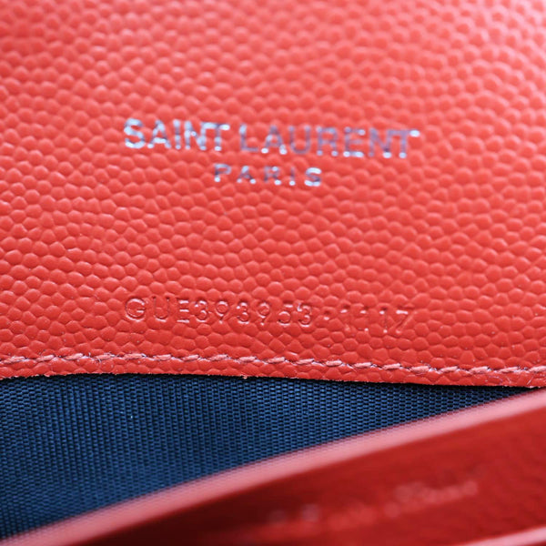 YVES SAINT LAURENT Cassandra Matelasse Grain De Poudre Chain Wallet Red