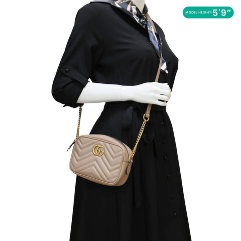 GUCCI GG Marmont Mini Matelasse Leather Crossbody Bag Dusty Pink 448065