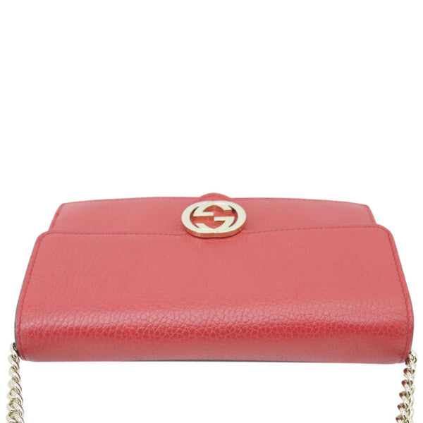 GUCCI Dollar Interlocking G Calfskin Leather Chain Wallet Crossbody Bag Red 510314