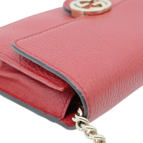 GUCCI Dollar Interlocking G Calfskin Leather Chain Wallet Crossbody Bag Red 510314