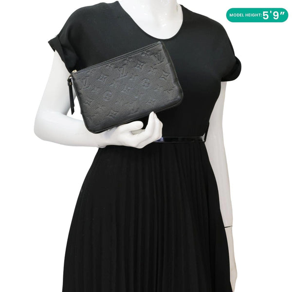 LOUIS VUITTON Double Zip Pochette Monogram Empreinte Pouch Black