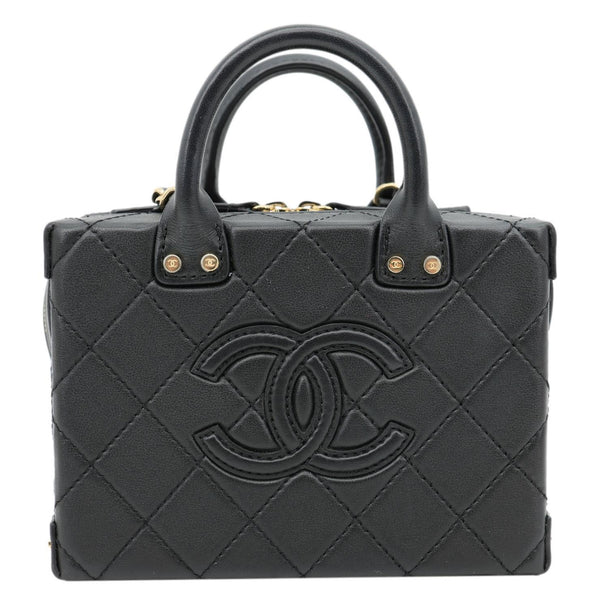 CHANEL Studded Square Quilted Leather Vanity Case Black