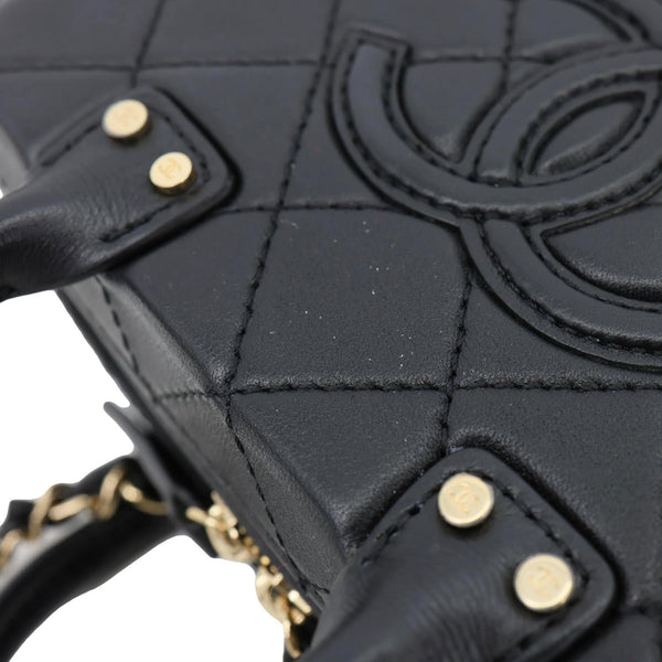 CHANEL Studded Square Quilted Leather Vanity Case Black