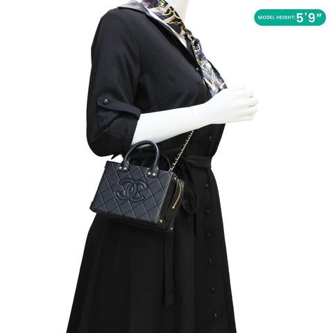 CHANEL Studded Square Quilted Leather Vanity Case Black