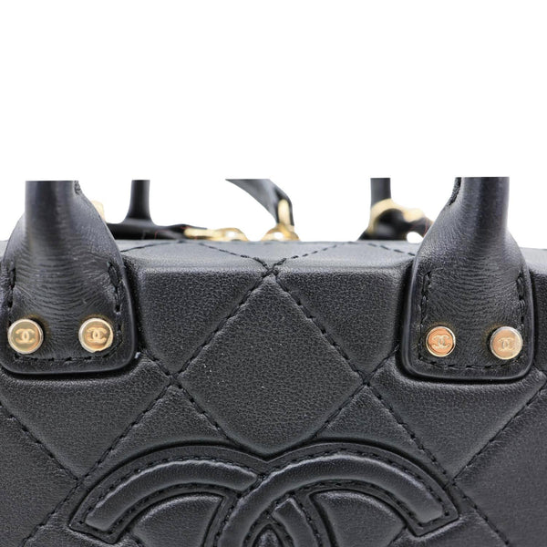 CHANEL Studded Square Quilted Leather Vanity Case Black