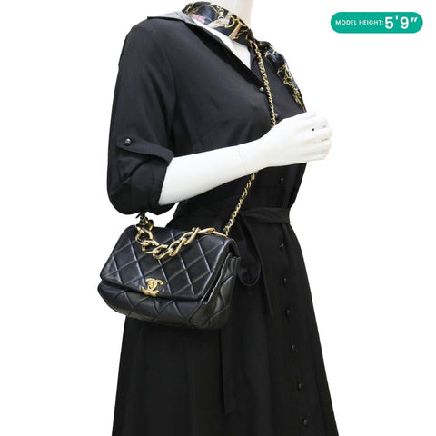 CHANEL Match Flap Small Quilted Lambskin Leather Crossbody Bag Black