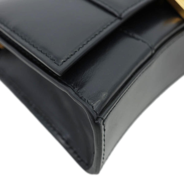 BALENCIAGA Hourglass Shiny Box Calfskin Leather Wallet On Chain Shoulder Bag Black