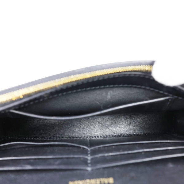 BALENCIAGA Hourglass Shiny Box Calfskin Leather Wallet On Chain Shoulder Bag Black