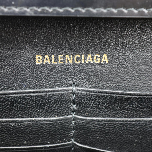 BALENCIAGA Hourglass Shiny Box Calfskin Leather Wallet On Chain Shoulder Bag Black
