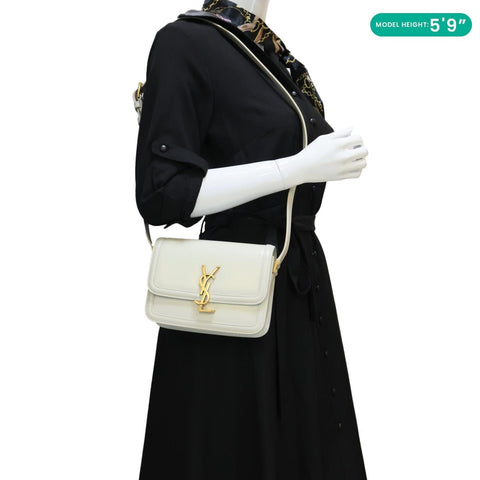 YVES SAINT LAURENT Solferino Small Calfskin Leather Shoulder Bag Off White