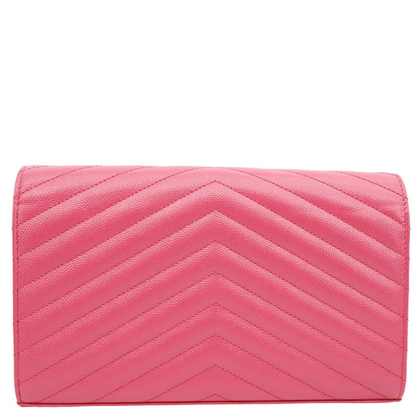 YVES SAINT LAURENT Cassandra Matelasse Grain De Poudre Chain Wallet Pink