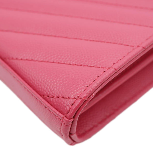 YVES SAINT LAURENT Cassandra Matelasse Grain De Poudre Chain Wallet Pink