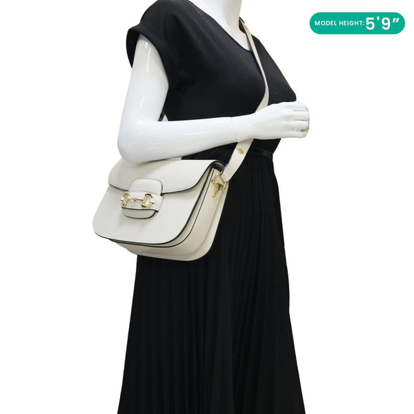 GUCCI Horsebit 1955 Small Leather Shoulder Bag Off White 602204