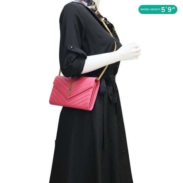 YVES SAINT LAURENT Cassandra Matelasse Grain De Poudre Chain Wallet Pink