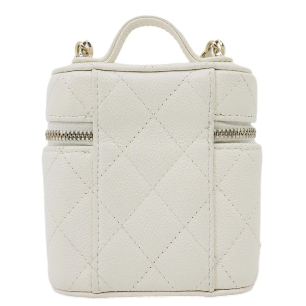 CHANEL Handle With Care Quilted Caviar Leather Vanity Case White