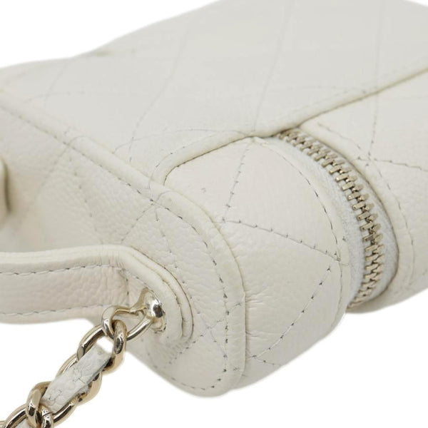 CHANEL Handle With Care Quilted Caviar Leather Vanity Case White
