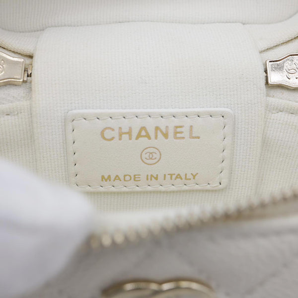 CHANEL Handle With Care Quilted Caviar Leather Vanity Case White