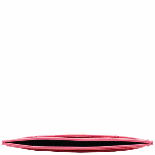 YVES SAINT LAURENT Cassandre Monogram Grain De Poudre Leather Card Holder Pink