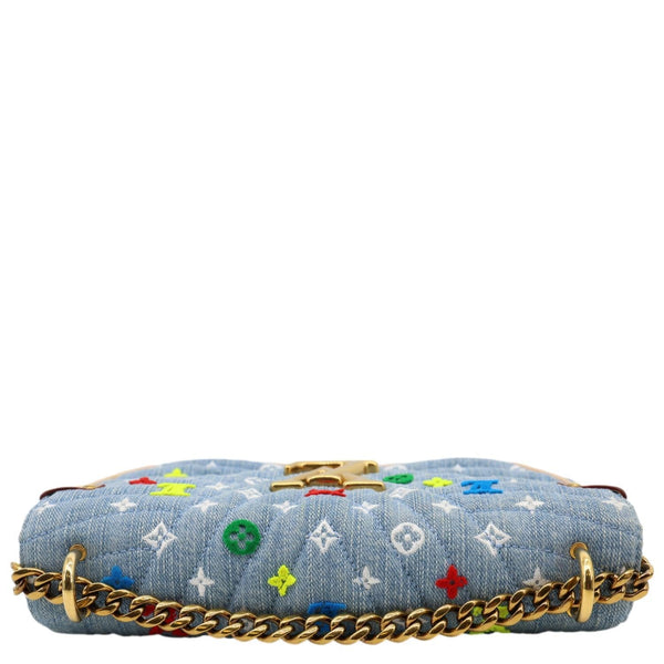 LOUIS VUITTON New Wave Embroidered Monogram Denim Chain Shoulder Bag Blue