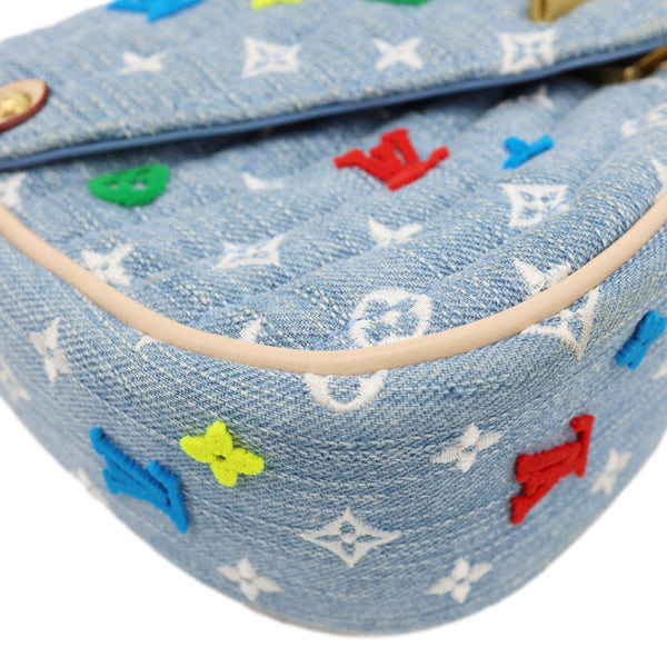 LOUIS VUITTON New Wave Embroidered Monogram Denim Chain Shoulder Bag Blue