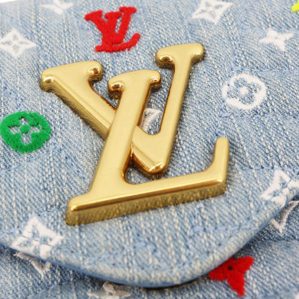 LOUIS VUITTON New Wave Embroidered Monogram Denim Chain Shoulder Bag Blue