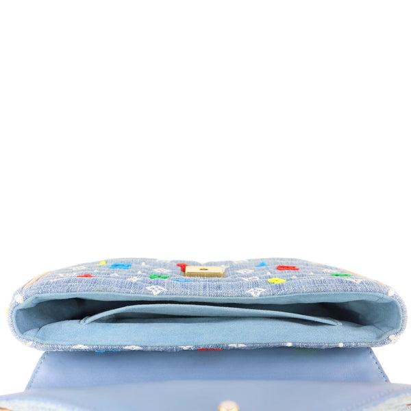 LOUIS VUITTON New Wave Embroidered Monogram Denim Chain Shoulder Bag Blue