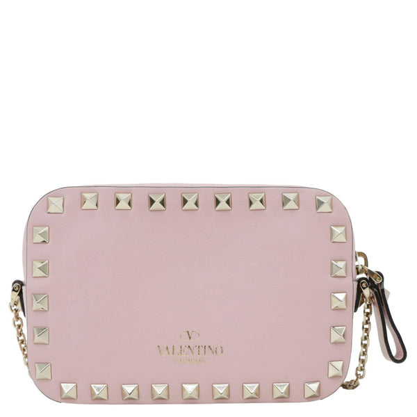 VALENTINO Rockstud Small Calfskin Leather Chain Camera Crossbody Bag Light Pink