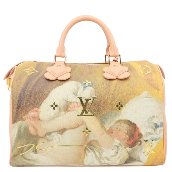 LOUIS VUITTON Speedy 30 Fragonard Coated Canvas Satchel Bag Pink
