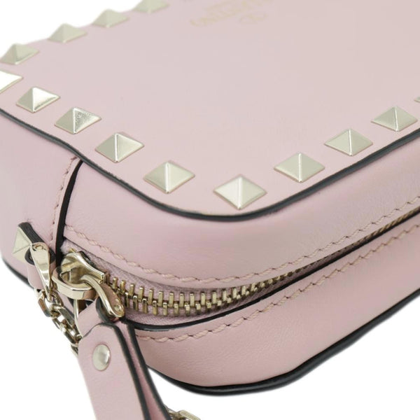 VALENTINO Rockstud Small Calfskin Leather Chain Camera Crossbody Bag Light Pink