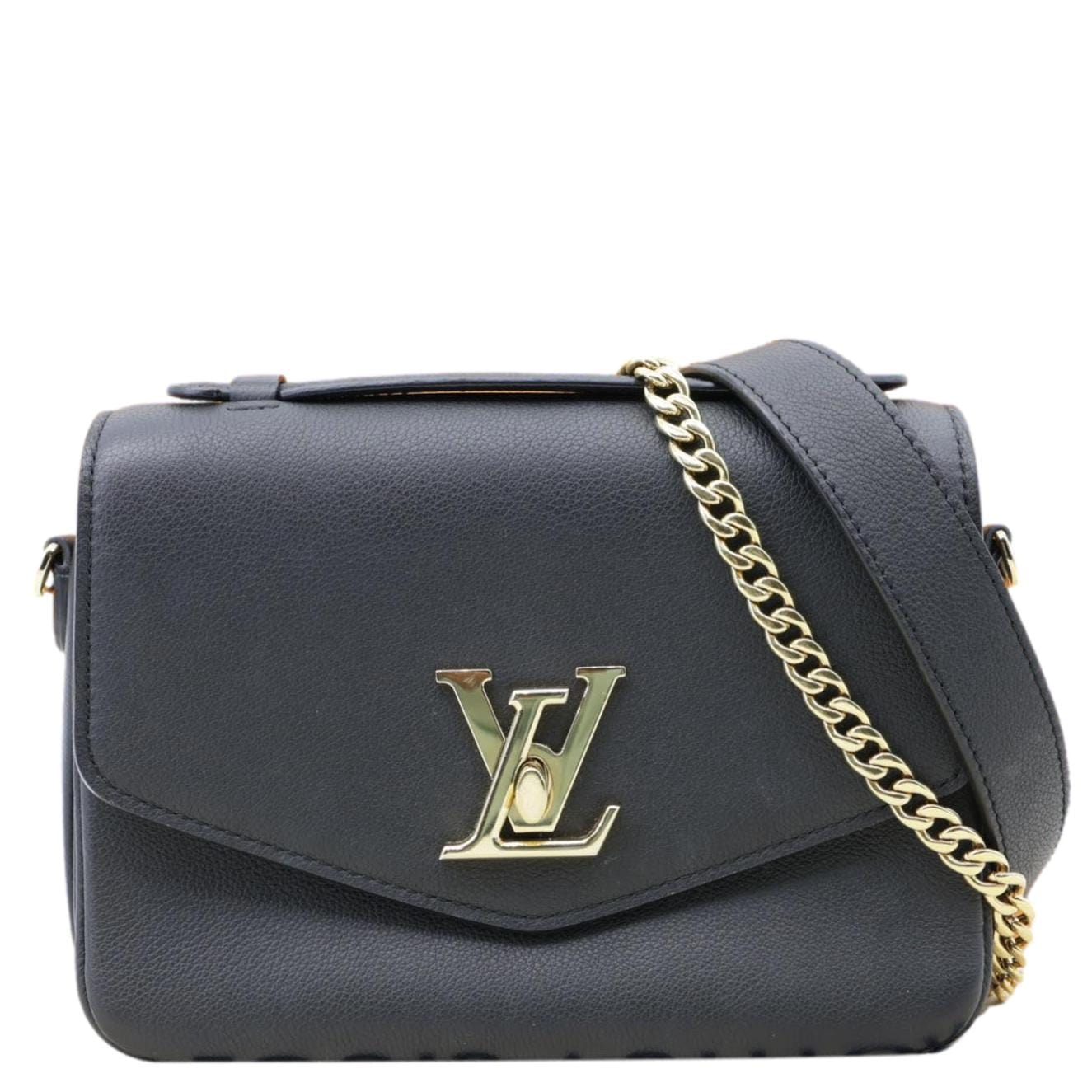LOUIS VUITTON Lockme Oxford Grained Leather Crossbody Bag Black