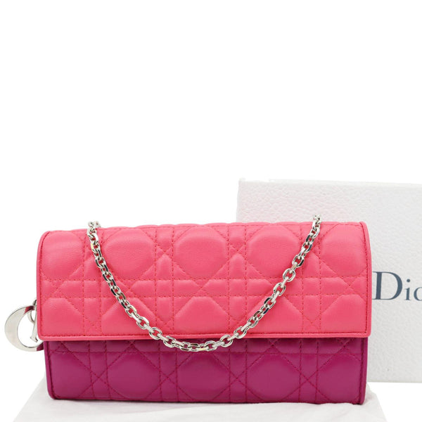 CHRISTIAN DIOR Lady Dior Quilted Cannage Leather Chain Wallet Pink