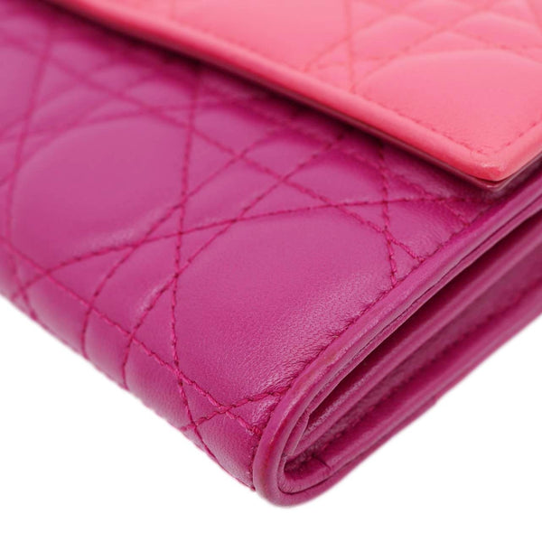 CHRISTIAN DIOR Lady Dior Quilted Cannage Leather Chain Wallet Pink
