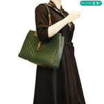 YVES SAINT LAURENT Matelasse Chevron Leather Monogram Shopping Bag Green