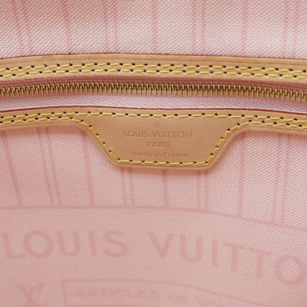 LOUIS VUITTON Neverfull MM Damier Azur Tote Bag Rose Ballerine