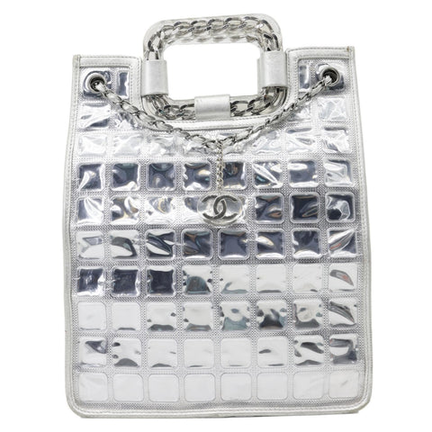 CHANEL Large Vinyl Ice Cube Shopper Tote Bag Silver