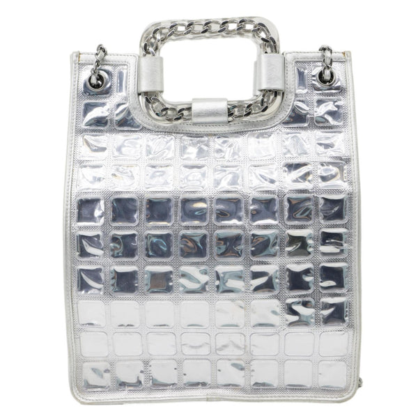 CHANEL Large Vinyl Ice Cube Shopper Tote Bag Silver